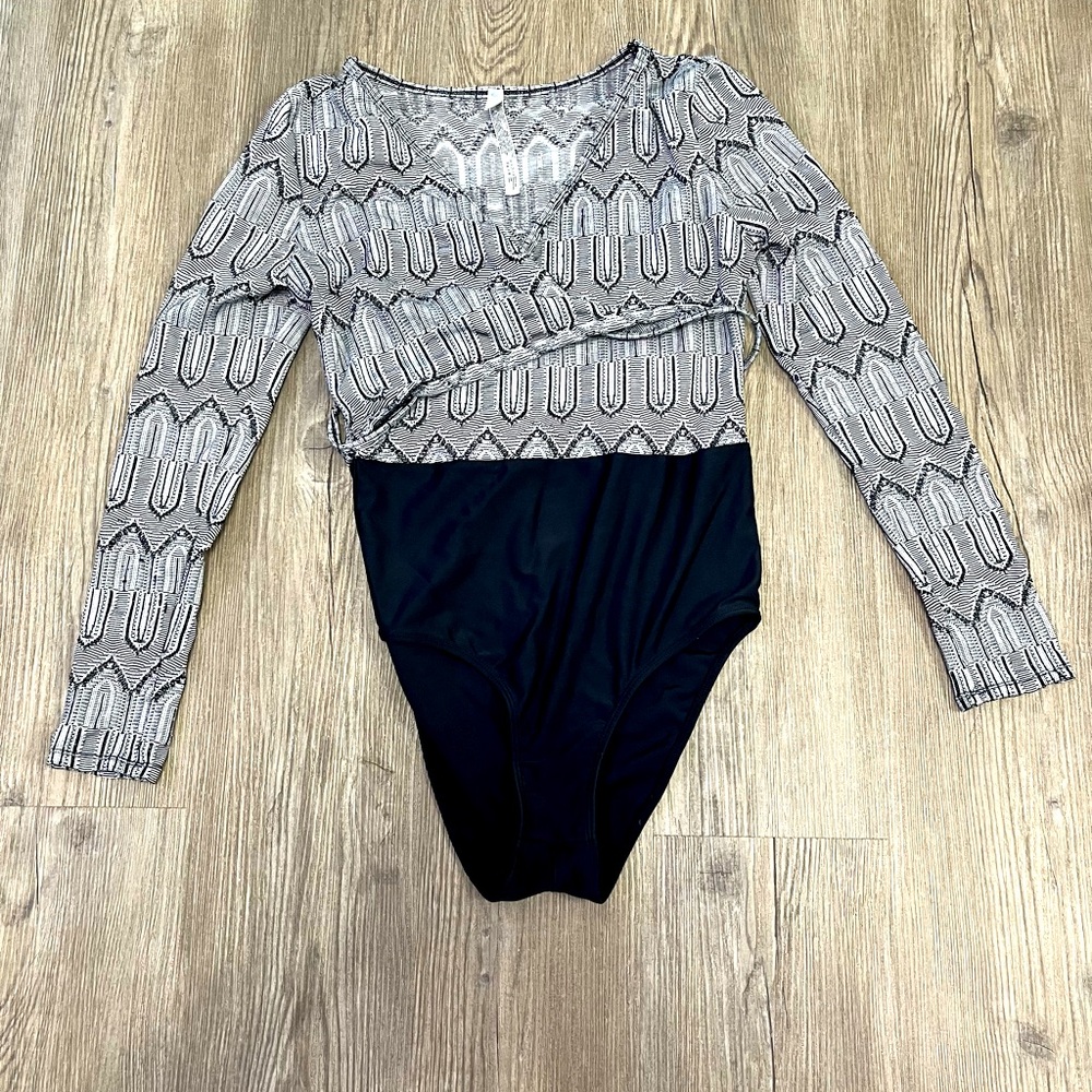 FP Movement Free People Small Women Retro Leotard Wrap Long Sleeve V-neck